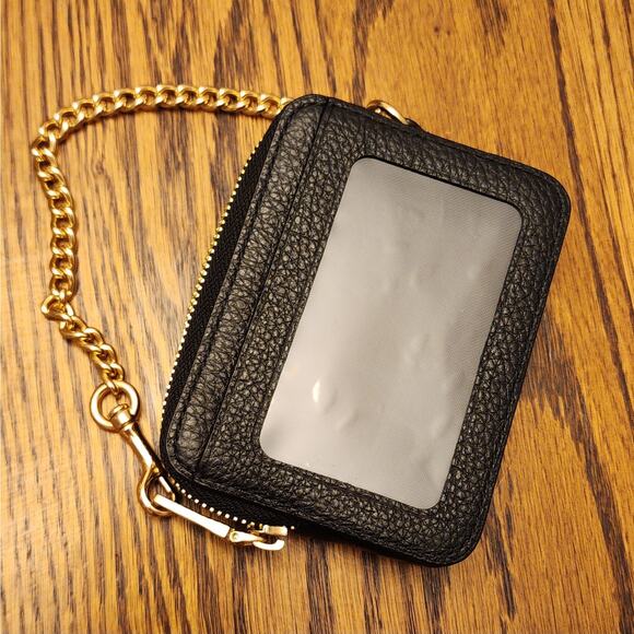 Coach 6303 Zip ID Case Wallet Black Pebble Leather Dogleash Gold Chain NWOT - Picture 2 of 6